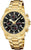 Reloj dorado para hombre con cronógrafo, esfera negra y correa de acero inoxidable