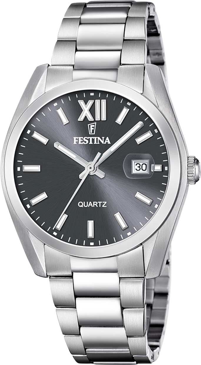 Reloj Festina para hombre con esfera negra, correa de acero inoxidable y visualización de fecha