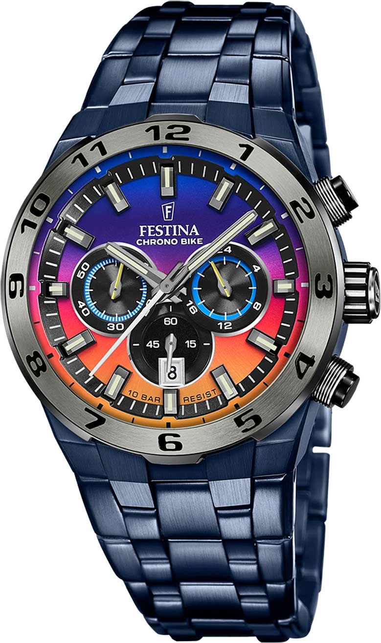 Reloj Festina Chrono para hombre con correa azul oscuro y esfera azul