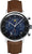 Reloj solar para hombre con cronógrafo, correa de cuero marrón y esfera azul y negra