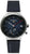 Reloj de hombre con esfera azul oscuro, caja plateada y correa de cuero negra