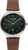 Reloj de hombre con correa de cuero marrón, caja plateada y esfera verde oscuro