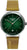 Reloj unisex clásico Bauhaus con esfera verde, correa de cuero beige y caja plateada