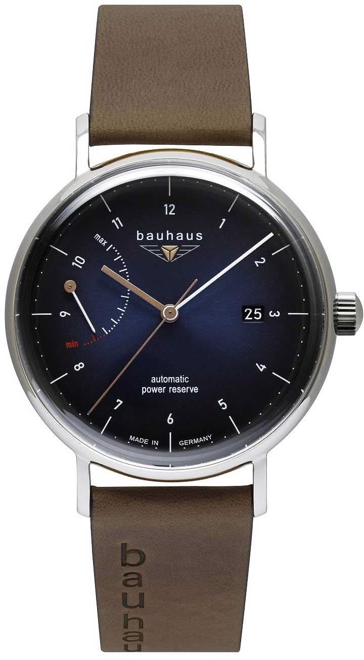 Pulsera de hombre con correa de cuero marrón y esfera azul, caja plateada