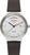 Reloj de hombre con caja plateada, esfera blanca y correa de cuero marrón