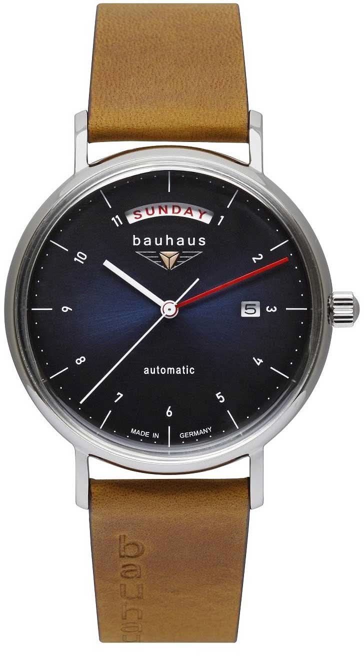 Reloj BAUHAUS para hombre con esfera negra y correa de cuero marrón