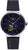 Reloj de hombre con esfera azul oscuro, caja plateada y correa de cuero negra