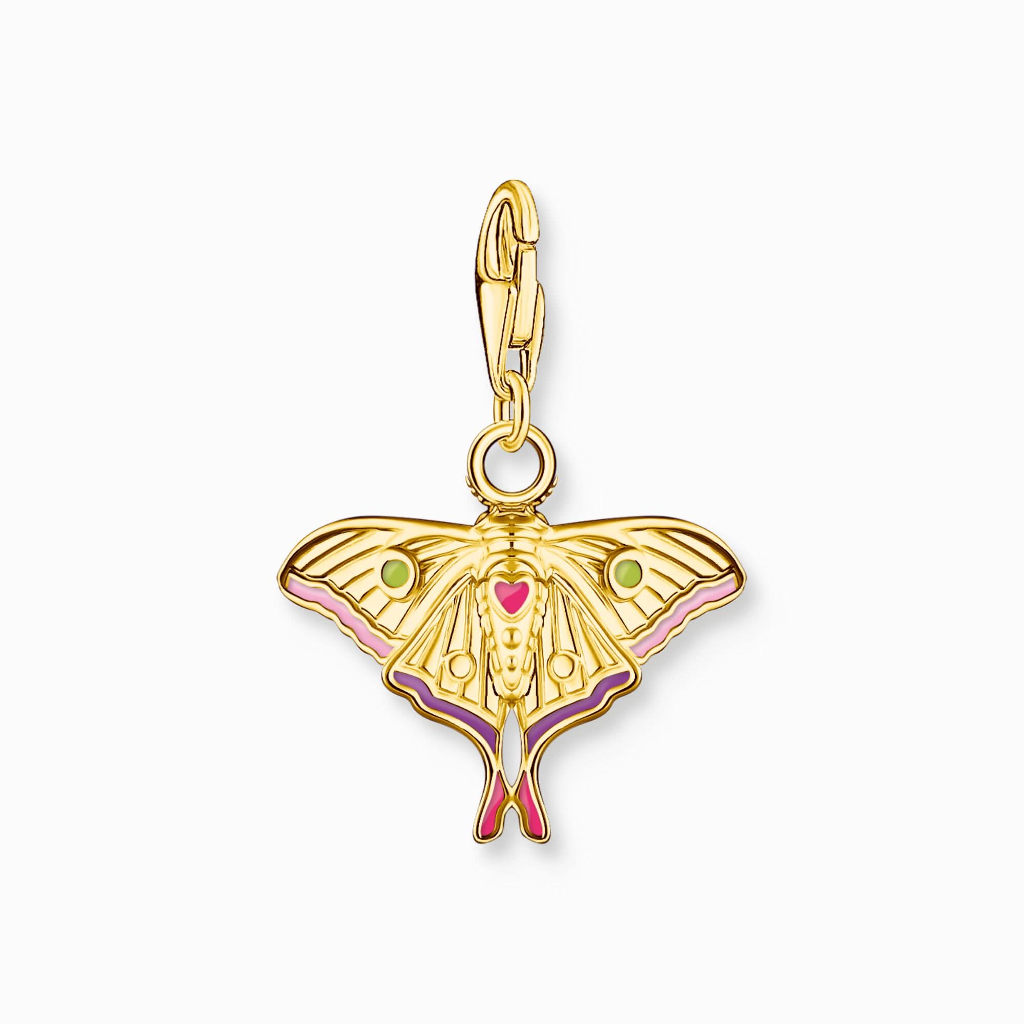 Colgante Charm Mariposa Nocturna en plata de ley 925, chapado en oro de 18k, esmalte multicolor