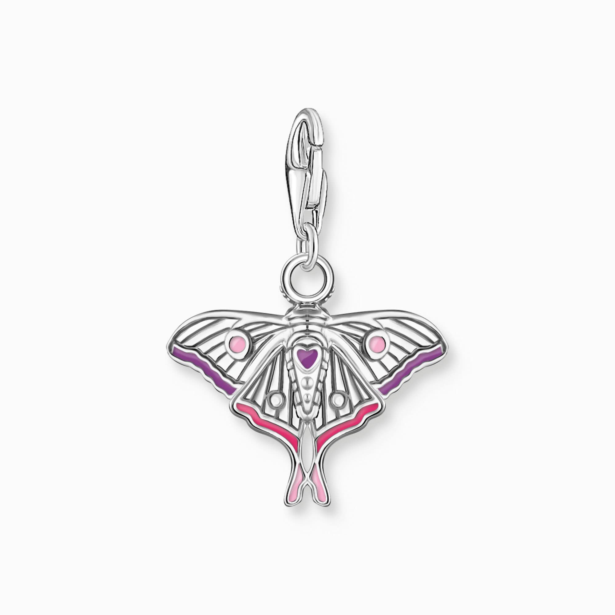 Colgante Charm de plata con esmalte de polilla multicolor y ojal