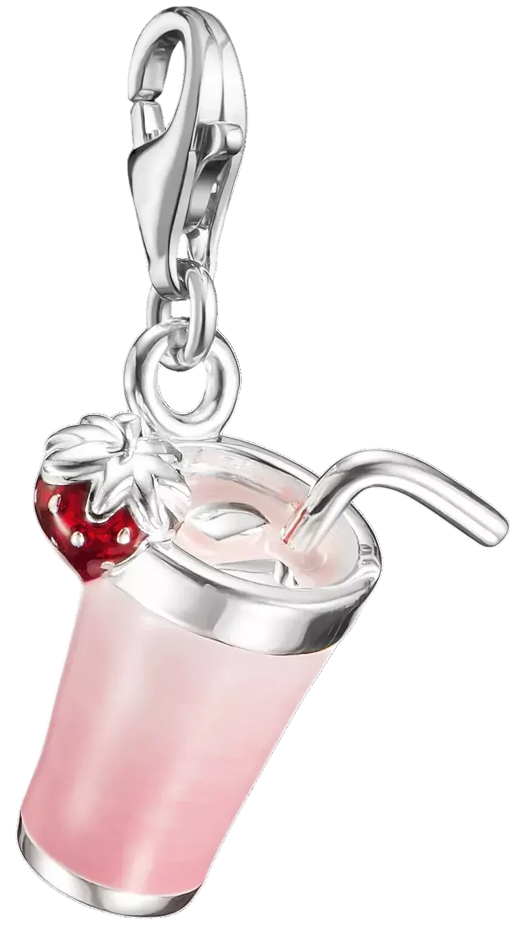 Colgante Charm de plata: taza rosa con corazón rojo