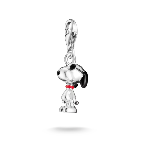 Colgante Snoopy de plata de ley con bufanda roja, con ojal para sujetar