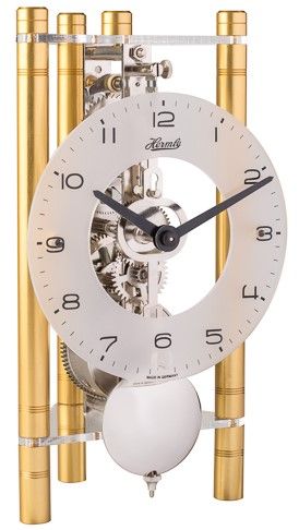 Hermle Tischuhr mit Quarzwerk, rundem Zifferblatt mit römischen Ziffern und goldenen Säulen