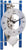 Reloj de mesa esqueleto con marco de aluminio azul, esfera blanca y mecanismo visible