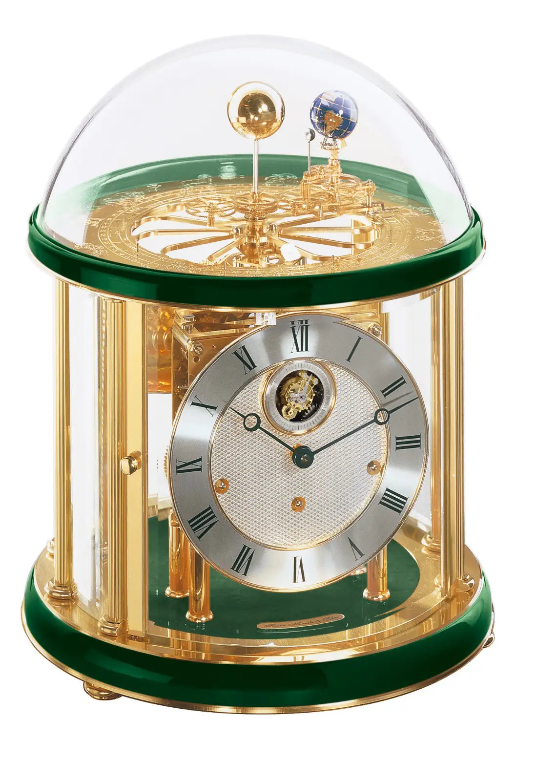 Reloj de mesa Hermle Tellurium Tourbillon latón 23069-V30352 • Tourbillon bañado en oro • Tellurium con fase lunar
