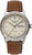 Reloj automático para hombre con caja plateada, esfera beige y correa de cuero marrón