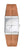 "Reloj de mujer con caja plateada, esfera blanca y correa de piel marrón de Jacob Jensen"