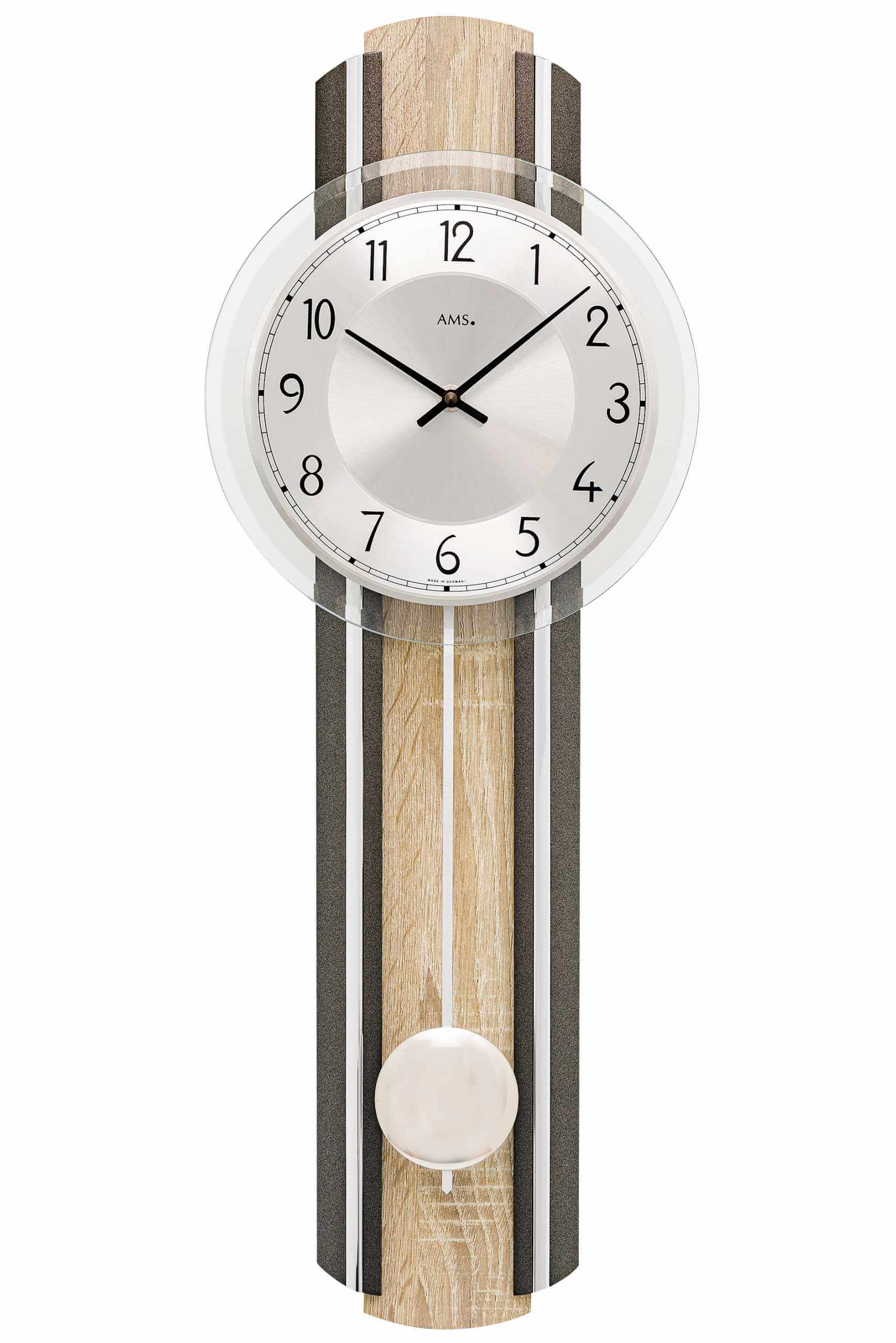 AMS 7474 Wanduhr Anthrazit Sonoma • Quarz-Pendelwerk • Facettiertes Mineralglas