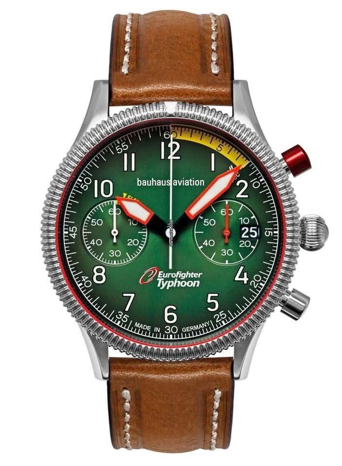Reloj de pulsera para hombre con cronógrafo: correa de cuero marrón, esfera verde, caja de acero inoxidable