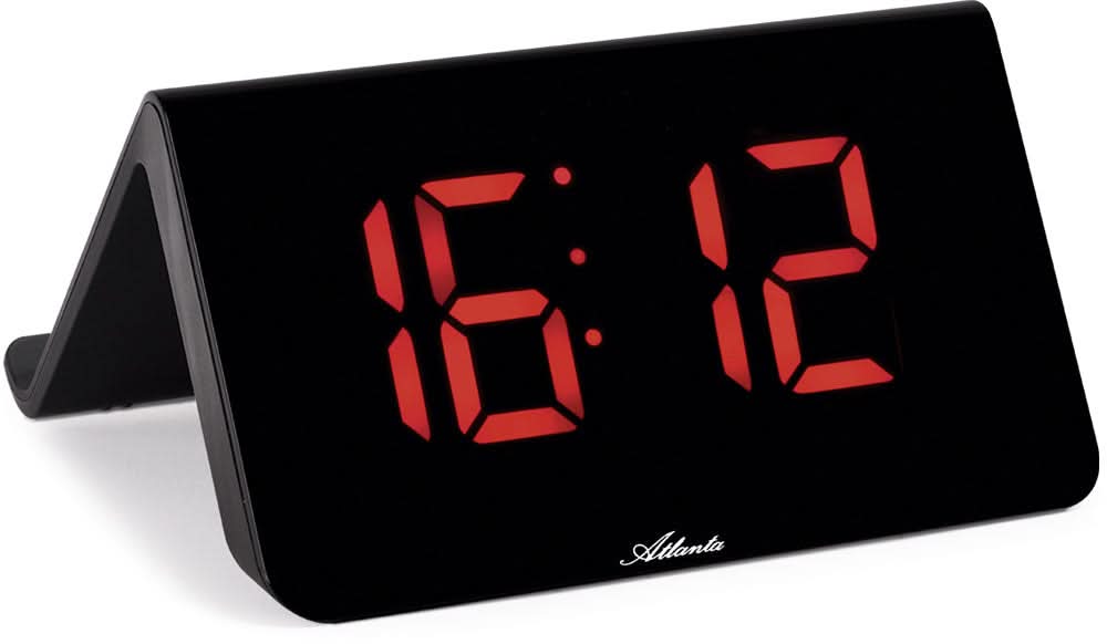 Despertador digital de plástico con pantalla LED roja, marca Atlanta, inclinado
