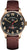 Reloj analógico para hombre con esfera oscura y correa de cuero marrón