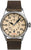 Reloj de hombre con correa de cuero marrón, esfera beige y bisel plateado automático