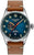 Pulsera de hombre con correa de cuero marrón, esfera azul y visualización automática