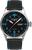 Pulsera de hombre con esfera negra, caja plateada y correa de cuero con detalles azules