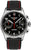 Reloj de hombre: esfera negra, subesferas de cronógrafo, correa de cuero negra con pespuntes rojos