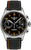 Reloj de hombre con esfera negra, números naranjas, correa de cuero con pespuntes naranjas
