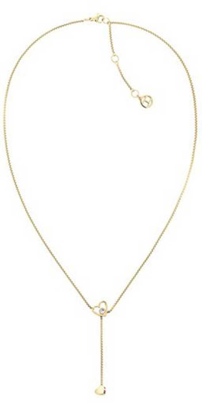 Collar dorado con colgante de corazón y largos colgantes de gota