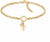 Pulsera dorada con colgante de perla y placa redonda