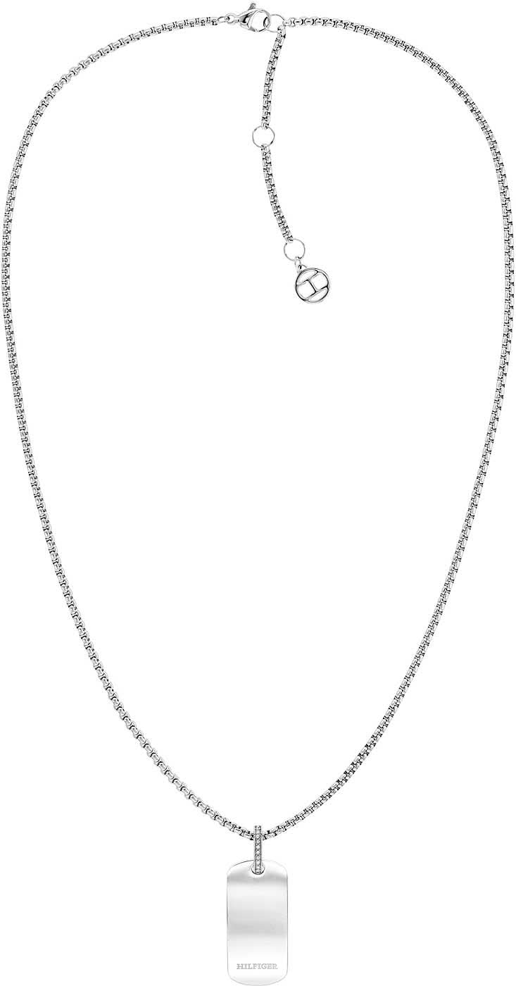 Collar con colgante de placa de identificación, joyería plateada de Tommy Hilfiger