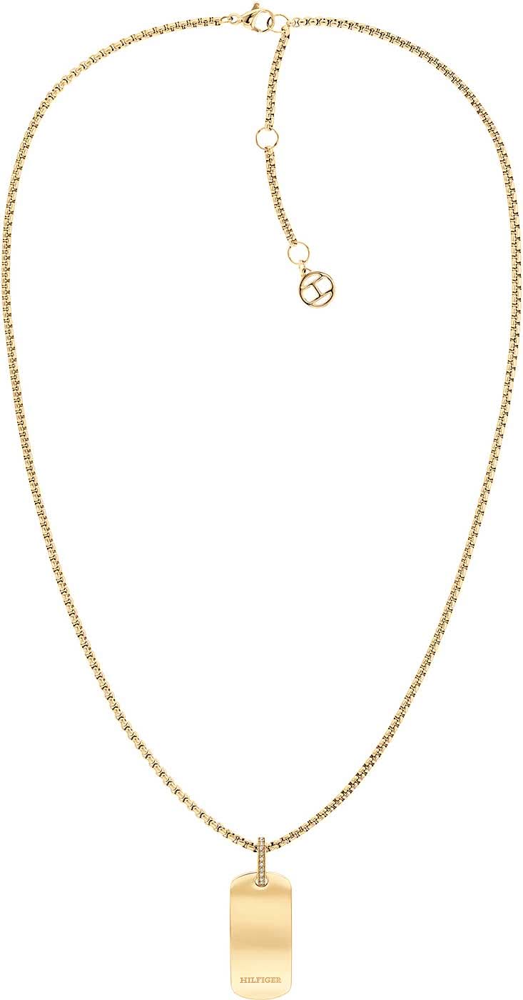 Cadena veneciana con colgante de placa militar en tono dorado, con anilla
