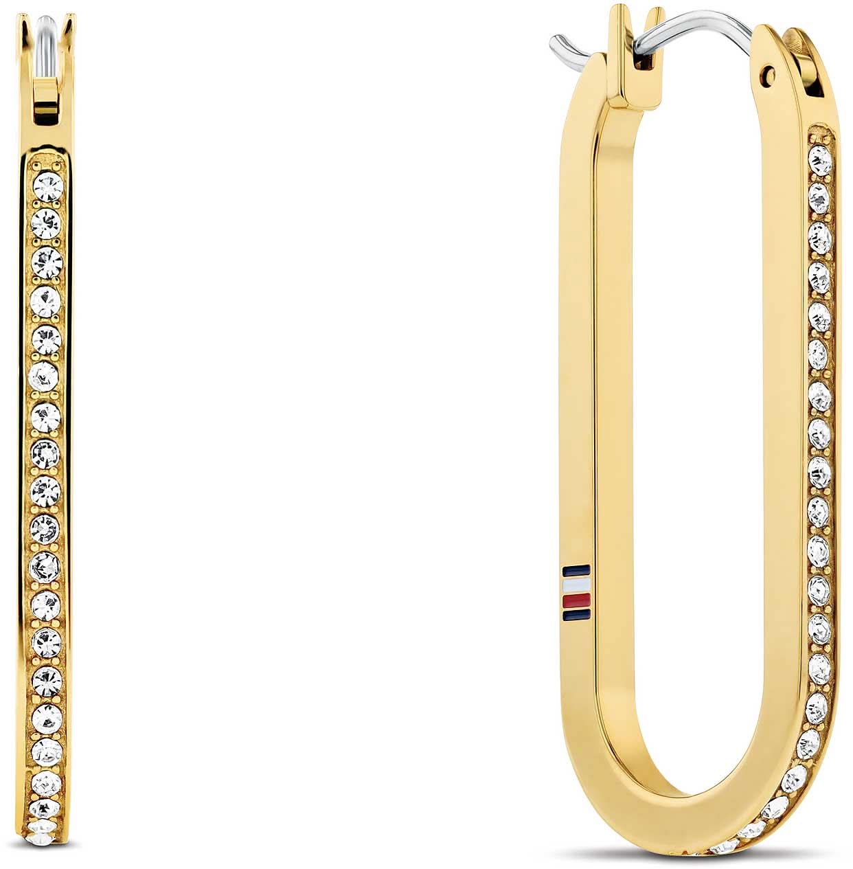 Aros de aro con incrustaciones de piedras de Tommy Hilfiger, anillo dorado con fila de piedras transparentes