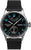 Pulsera de hombre con esfera negra, marcadores de hora azules y correa de cuero negra