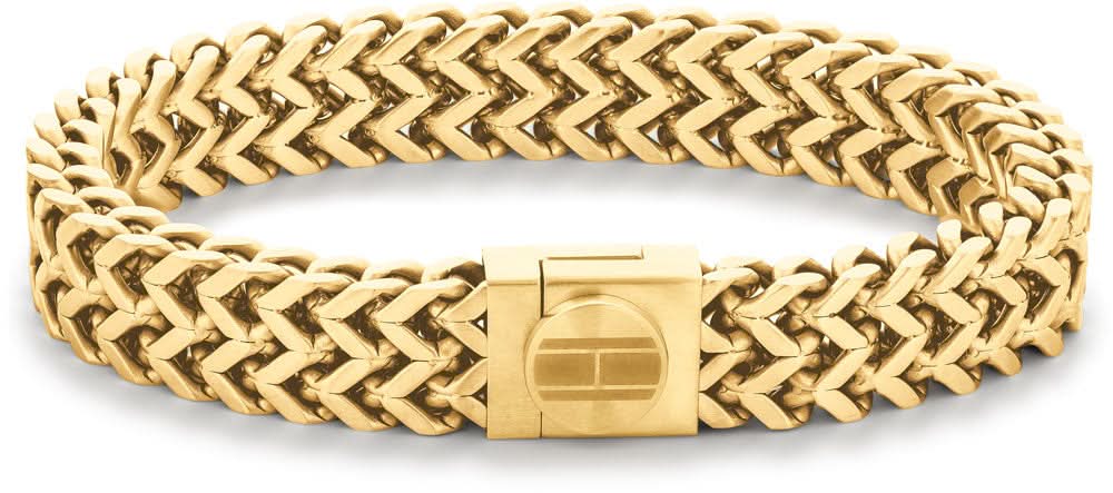 Pulsera de acero inoxidable de Tommy Hilfiger, pulsera de eslabones dorada con placa de cierre