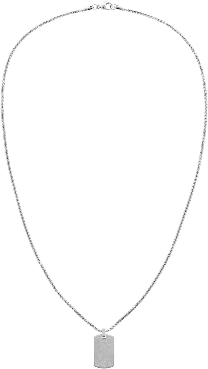 Collar de cadena veneciana con colgante: cadena de eslabones plateados y placa rectangular