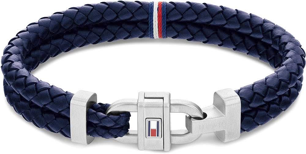 Pulsera de cuero trenzado de Tommy Hilfiger con diseño trenzado azul oscuro y cierre plateado