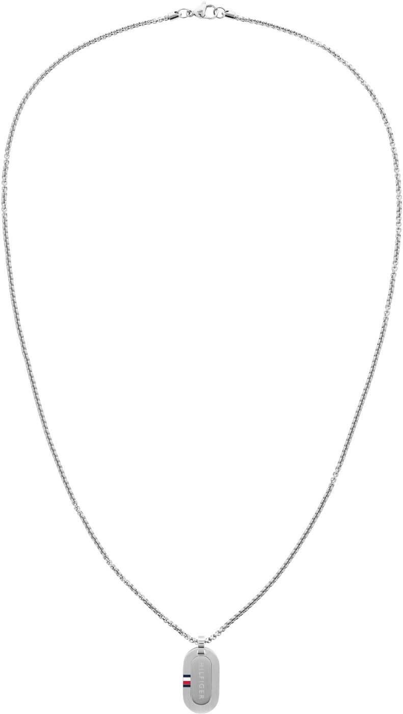 Collar con cadena veneciana y colgante Tommy Hilfiger, medallón rectangular.