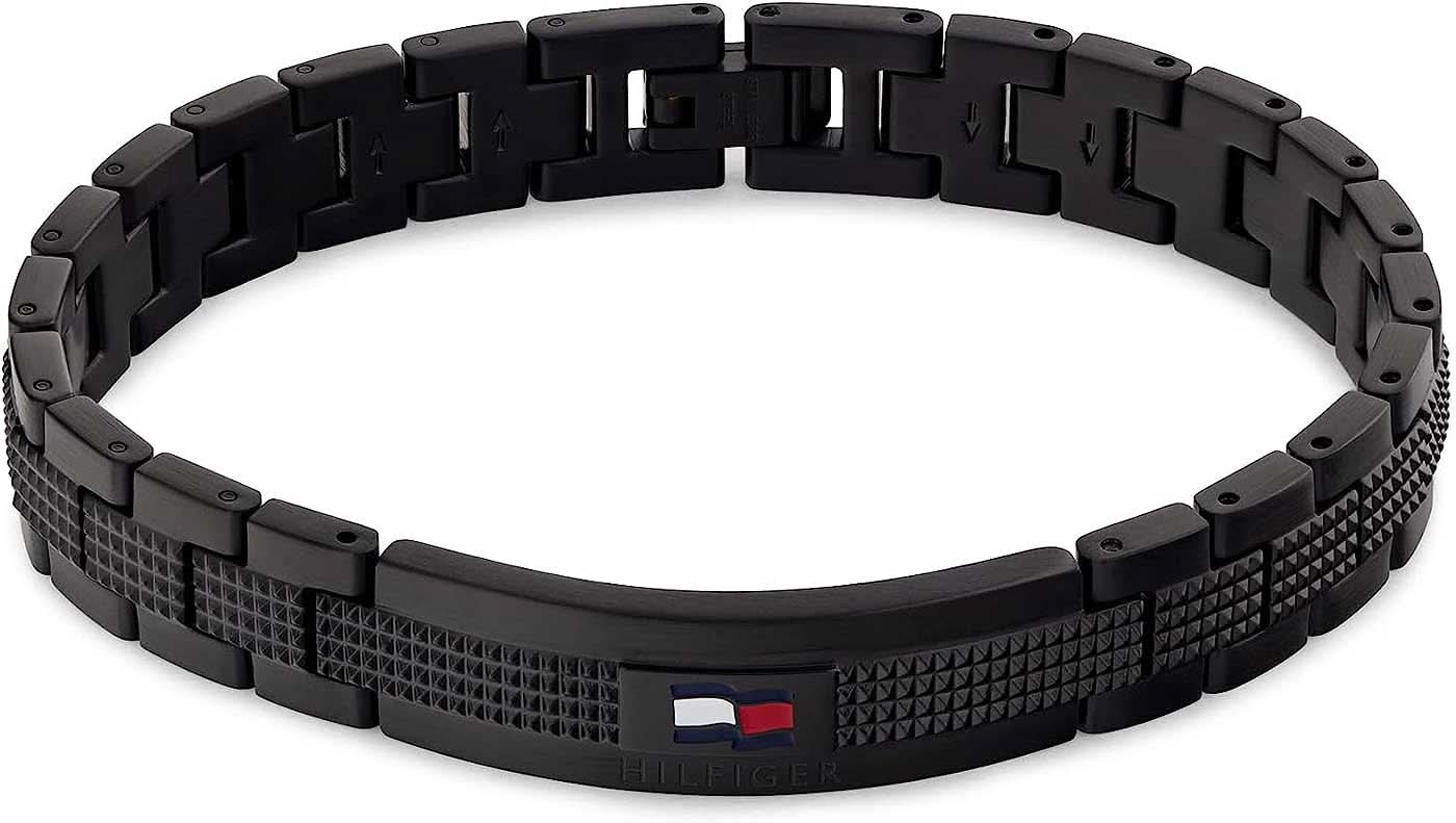 Pulsera de eslabones de acero inoxidable de Tommy Hilfiger con eslabones negros y textura fina