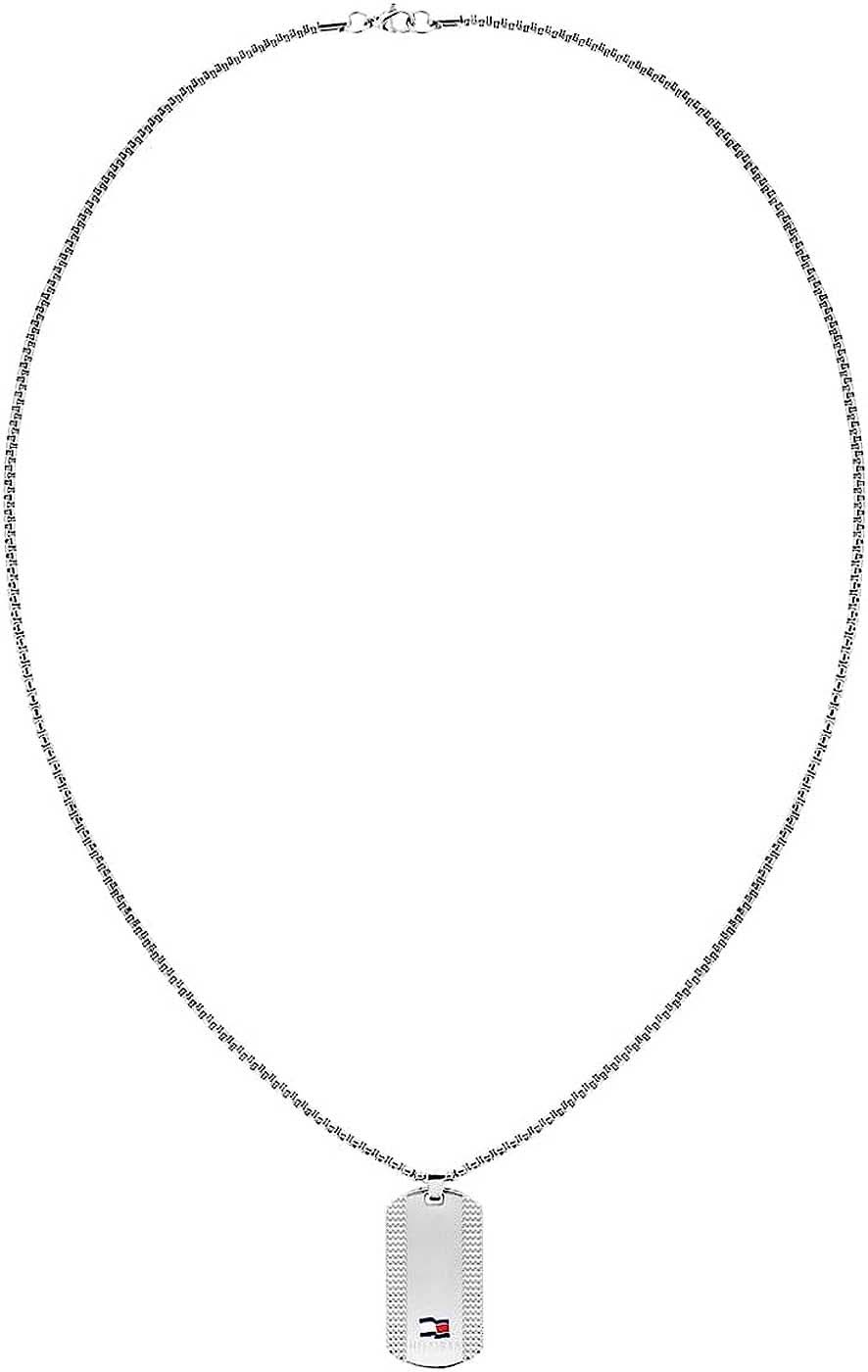 Collar de cadena veneciana con colgante rectangular plateado, Tommy Hilfiger