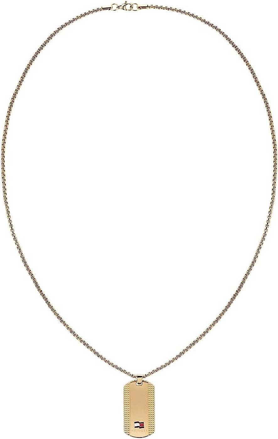 Cadena veneciana con colgante rectangular, cadena de eslabones dorados