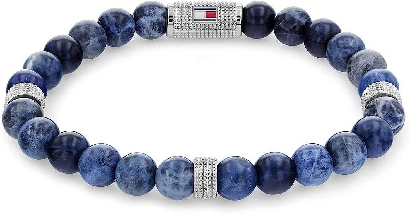 Pulsera Tommy Hilfiger de perlas de sodalita azul con cierre de joyería plateado