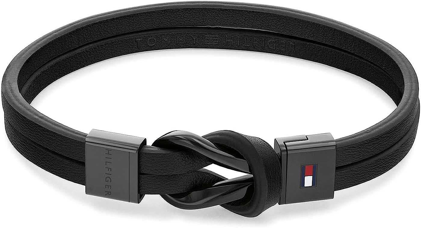 Pulsera de cuero Tommy Hilfiger: cuero negro, cierre de nudo, cierre de metal