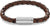 Pulsera de cuero trenzado en marrón oscuro con pieza central plateada y grabado