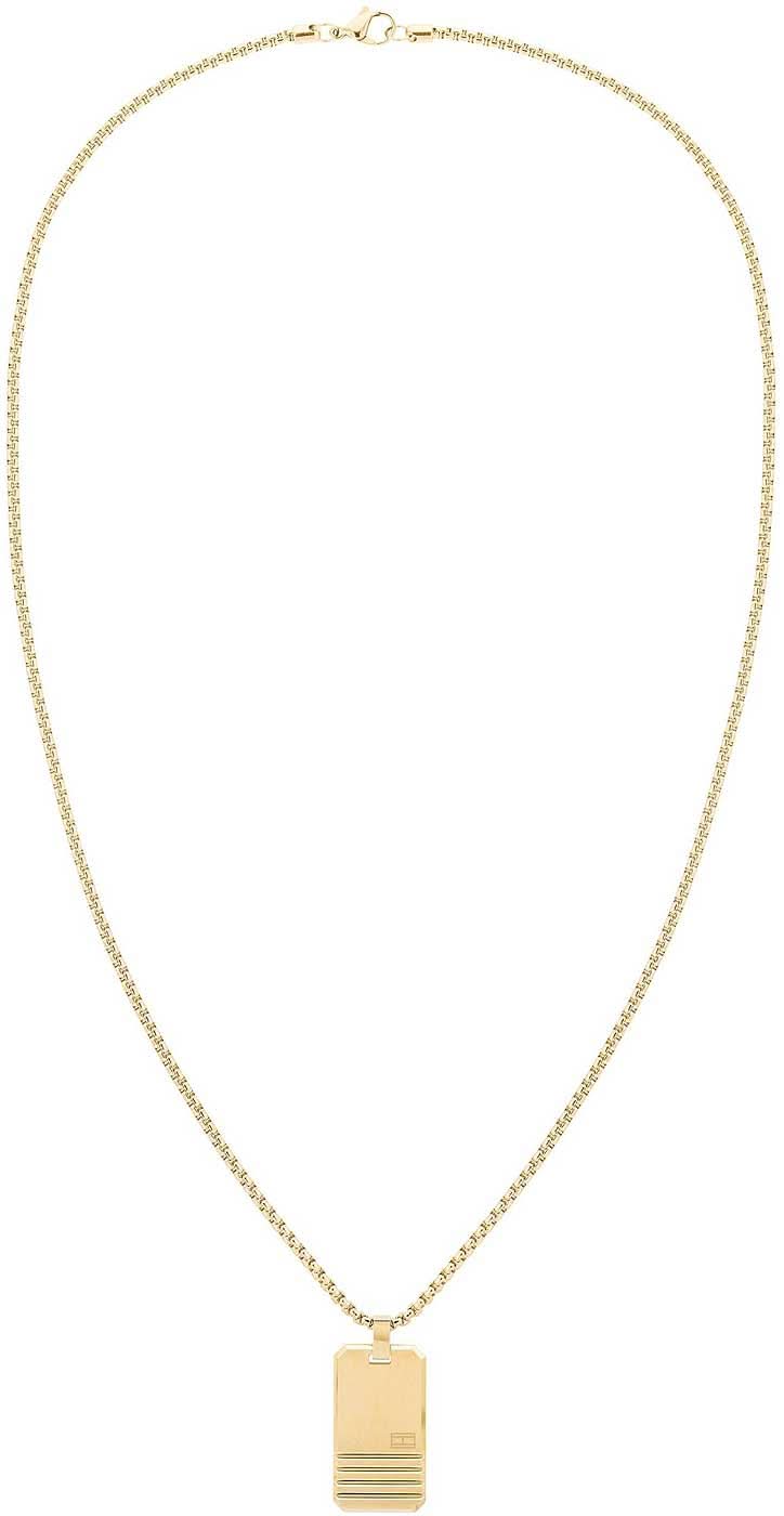Cadena veneciana dorada con colgante rectangular y rayas en relieve