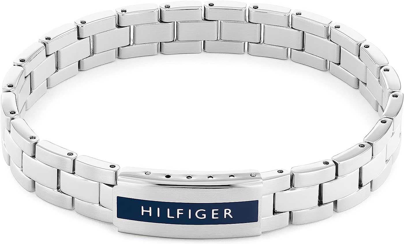 Pulsera de eslabones de acero inoxidable Tommy Hilfiger con logo HILFIGER
