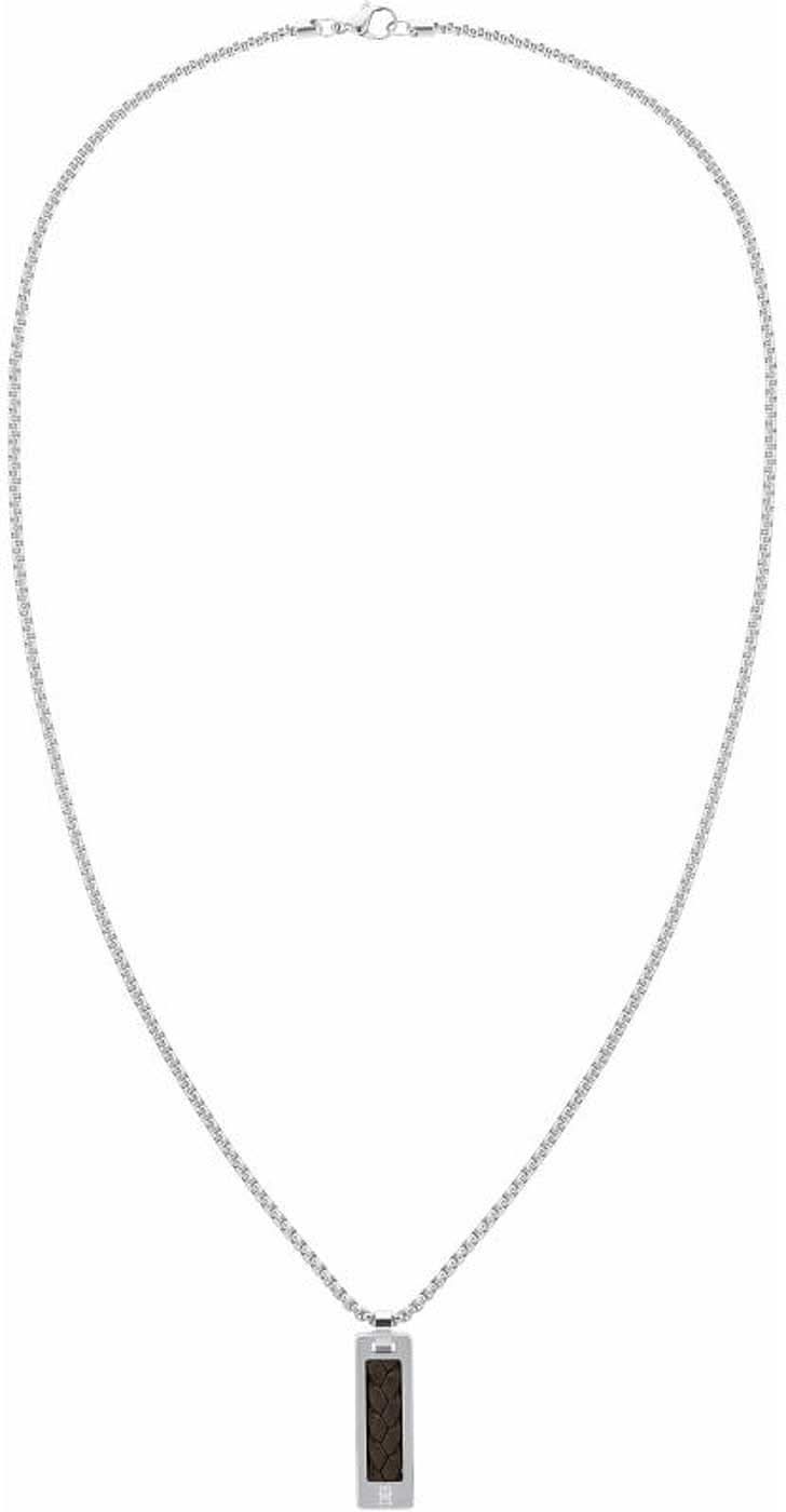 Collar de cadena veneciana con colgante rectangular plateado de Tommy Hilfiger