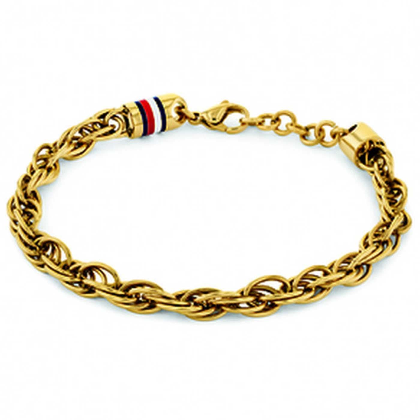 Pulsera de hombre de acero inoxidable de Tommy Hilfiger, pulsera de eslabones dorada con detalle de bandera