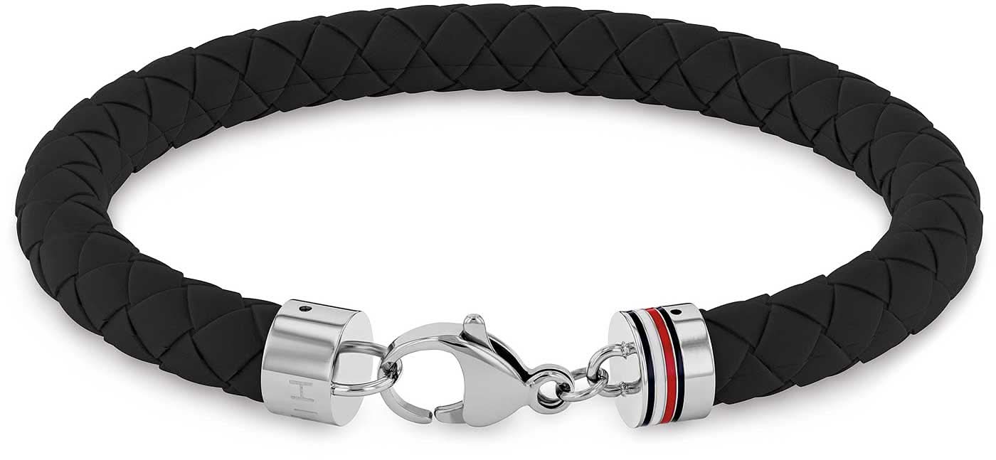 Pulsera de silicona trenzada, pulsera negra con hebilla de metal y logo de Tommy Hilfiger